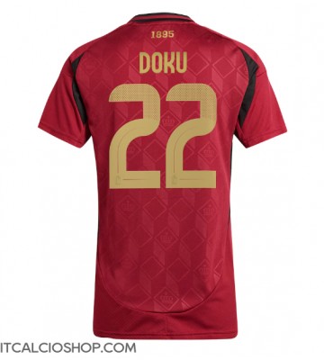 Belgio Jeremy Doku #22 Prima Maglia Femmina Europei 2024 Manica Corta